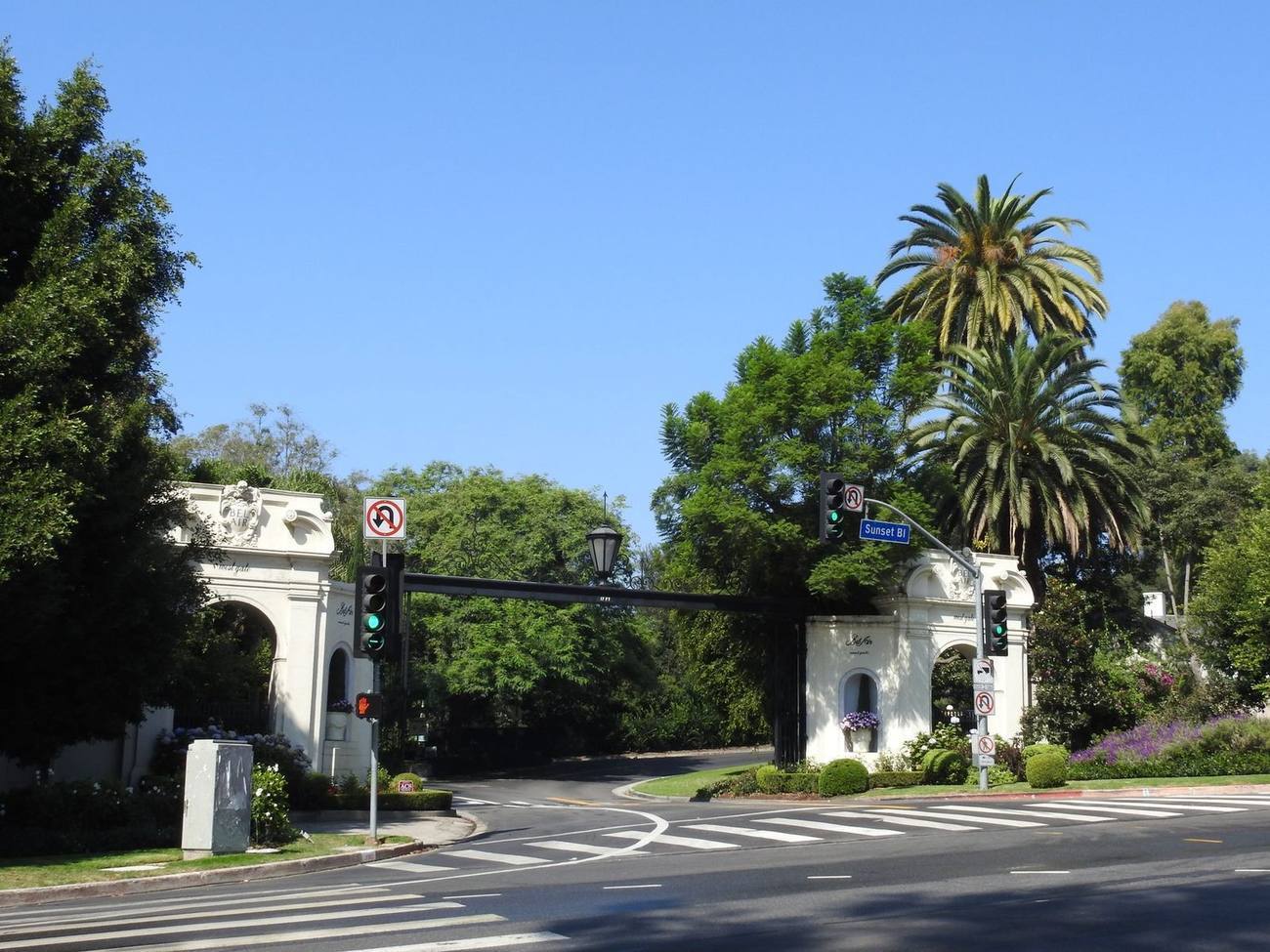 The historic East Gate of Bel Air on Sunset Boulevard