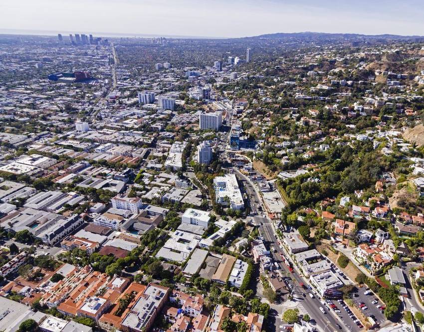 The Sunset Strip and the city grid seen from the Bird Streets