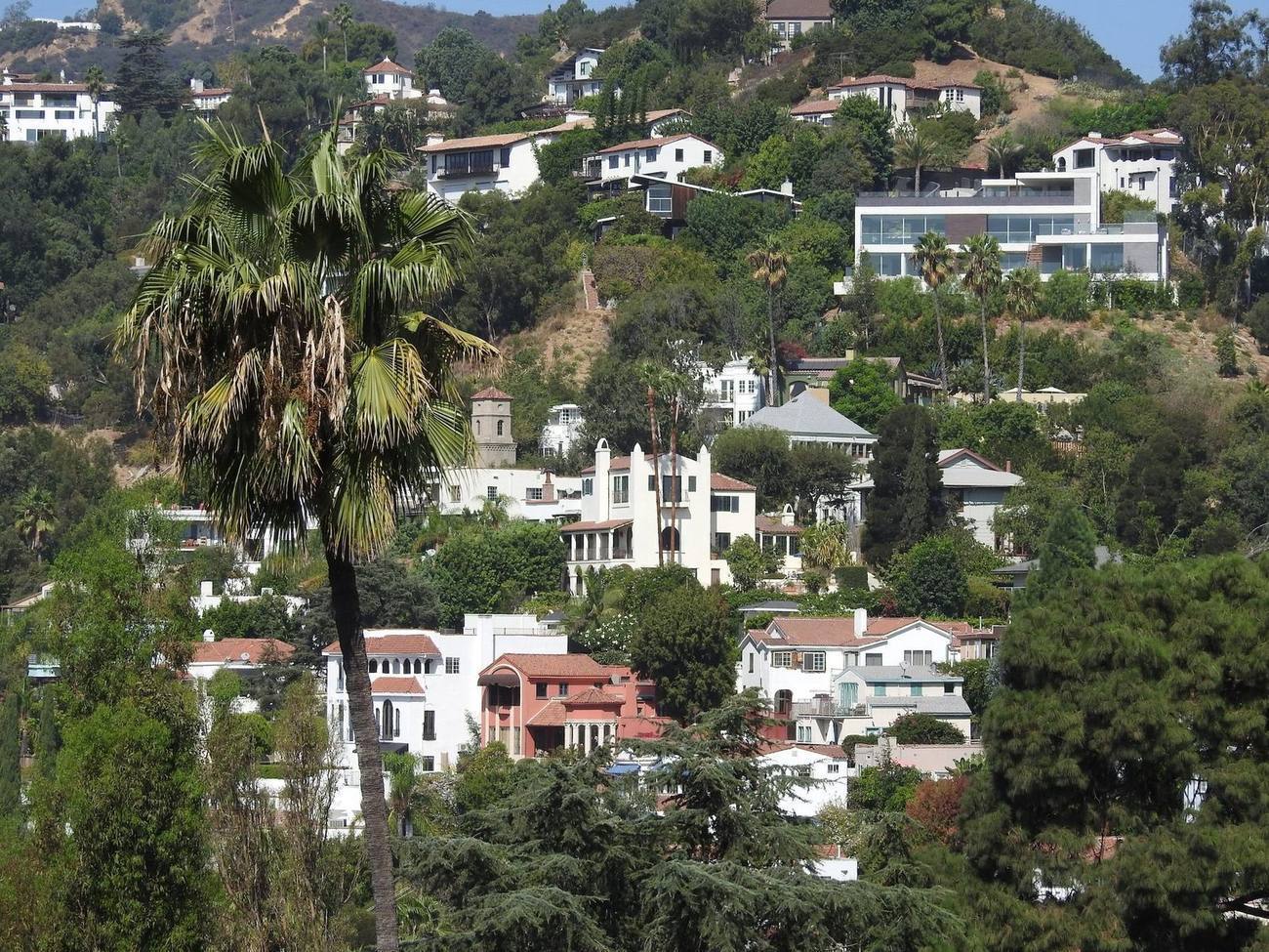 Houses stacked along a canyon hillside in the Hollywood Hills