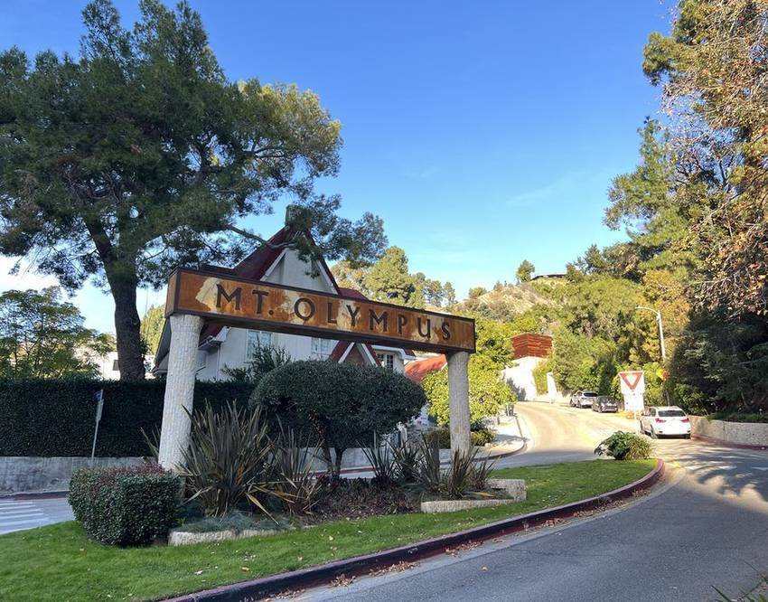 The Mt. Olympus entrance monument on Laurel Canyon Boulevard