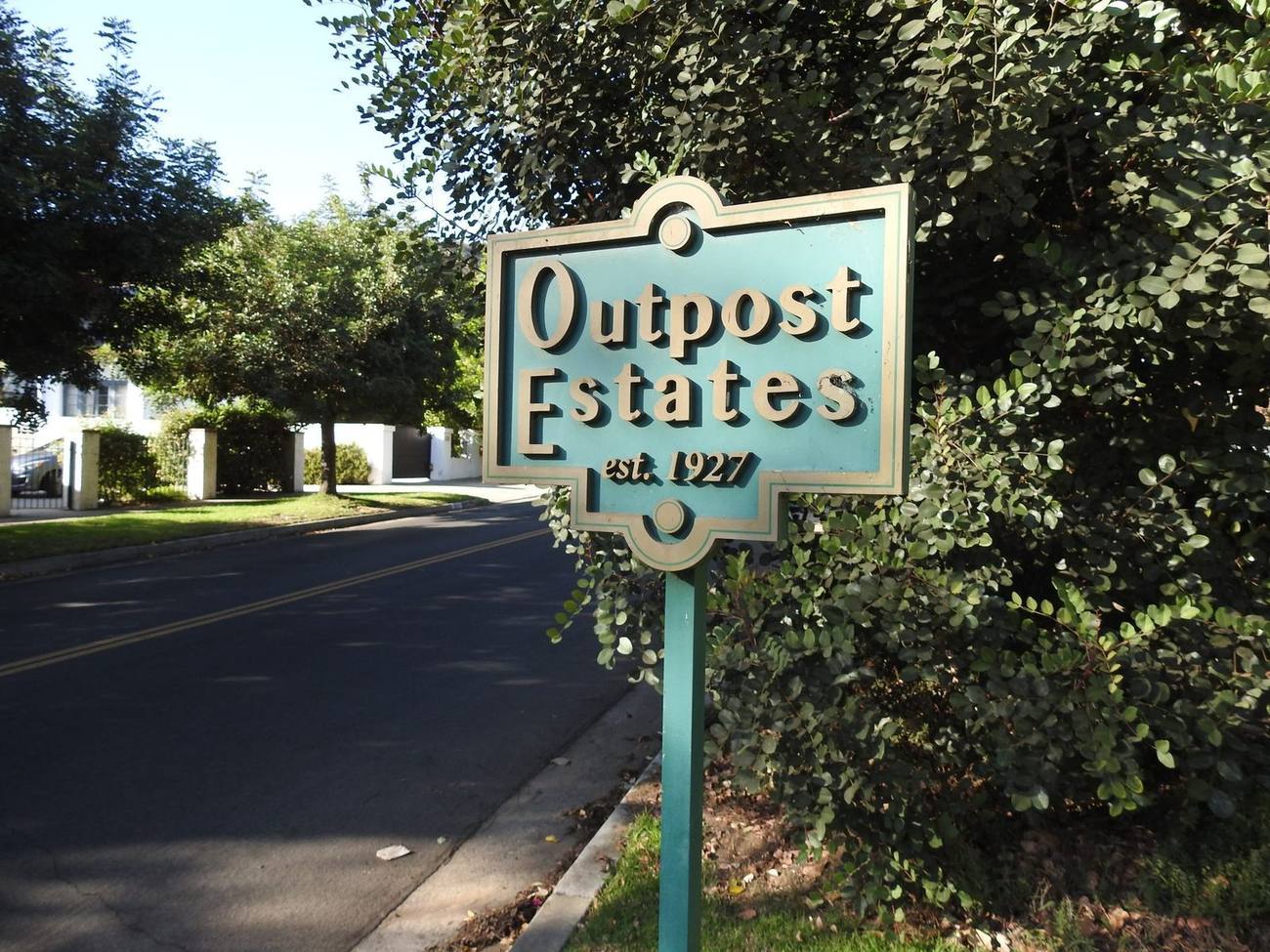 The Outpost Estates neighborhood sign, established 1927