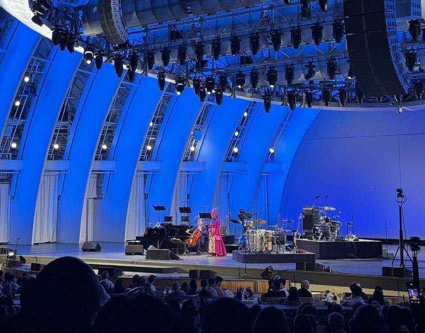 The Hollywood Bowl stage during an evening concert