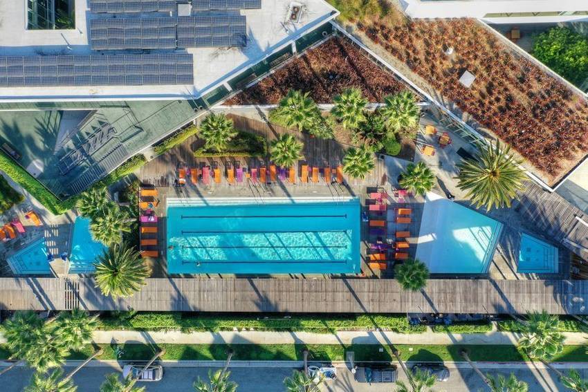 The lap pool and cabana deck at The Resort